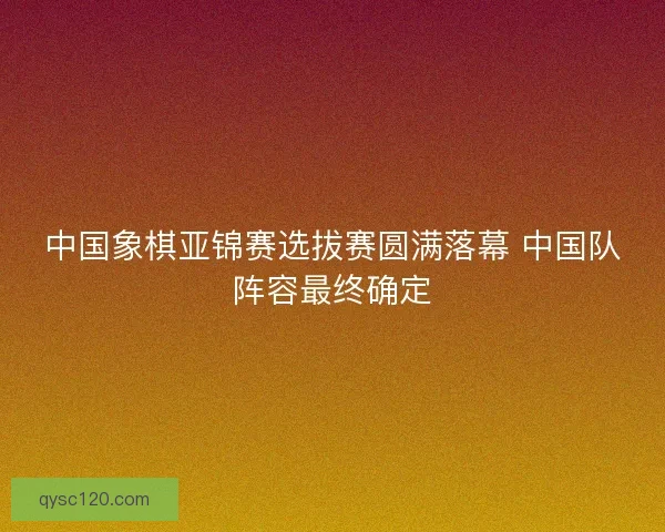 中国象棋亚锦赛选拔赛圆满落幕 中国队阵容最终确定