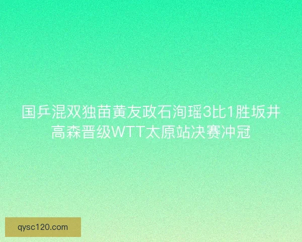 国乒混双独苗黄友政石洵瑶3比1胜坂井高森晋级WTT太原站决赛冲冠